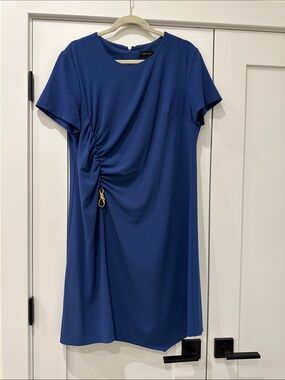 Donna Karan Royal Blue Short Sleeve Ruched Dress